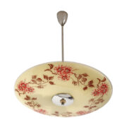 Szklana trzypunktowa lampa sufitowa "Parasolka" z kolorowym kwiatowym wzorem, Czechosłowacja, lata 50/60.