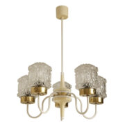 Pięciopunktowa kremowa lampa ze szklanymi kloszami, Elektroinstala Jílové, Czechosłowacja, lata 70.