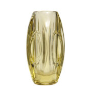 Jasno żółty/kanarkowy nieduży wazon "Optyczny" wzór nr 914, Rudolf Schrötter, Huta Szkła Rosice, Czechosłowacja, lata 50.