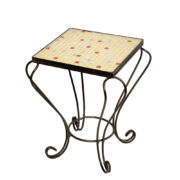 Nieduży metalowy kwietnik/stolik/pomocnik z kwadratowym ceramicznym blatem, Polska, lata 60.