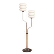 Dwupunktowa lampa podłogowa ze szklanymi mlecznobiałymi kloszami na chromowanej konstrukcji, Lidokov typ S 147-123, Czechosłowacja, lata 60.