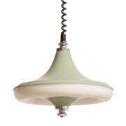 Opuszczana jasno zielona lampa sufitowa z okrągłą jarzeniówka, Space Age, Massive, Belgia, lata 70.