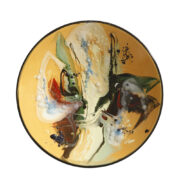 Żółty emaliowany talerz dekoracyjny na ścianę, Olkuska Fabryka Naczyń Emaliowanych, Polska, lata 70.