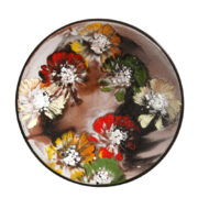 Emaliowany talerz dekoracyjny na ścianę w kwiatowe wzory, Olkuska Fabryka Naczyń Emaliowanych, Polska, lata 70.