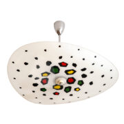 Mleczno-biała szklana trzypunktowa lampa sufitowa z geometrycznymi wzorami „Parasolka”, Zukov, Czechosłowacja, lata 60.