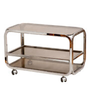 Stolik kawowy/wózek barowy na metalowej chromowanej konstrukcji z wysuwanym szklanym blatem, Huwa-Spiegel Parsol, Niemcy lata 70.