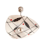 Mleczno-biała szklana trzypunktowa lampa sufitowa „Parasolka” z geometrycznym wzorem , Kamenický Šenov, Czechosłowacja, lata 60.
