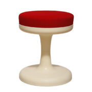 Kremowy stołek/taboret "Tulipan" TYP H 50 z czerwonym sztruksowym obiciem , Friedrich Stuckenbröker dla Lockhausen Plastik, Space Age, Niemcy, lata 70.
