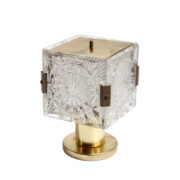 Metalowa lampka biurkowa/nocna ze szklanym grubo ciętym kloszem, Lustry Kamenický Šenov, Czechosłowacja, lata 60