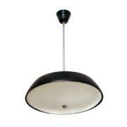 Czarna metalowa lampa sufitowa ze szklanym mleczno-białym kloszem, Model 1117/3, proj. Josef Hurka dla Napako, Czechosłowacja, lata 60.