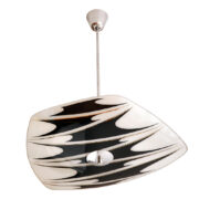 Biało-czarna trzypunktowa szklana lampa sufitowa z geometrycznymi wzorami, Czechosłowacja, lata 60.