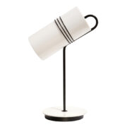 Czarno-biała duża metalowa lampa biurkowa z mlecznobiałym kloszem z pleksi, Włochy, lata 70.