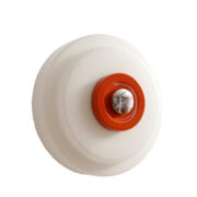 Okrągły szklany mleczno-biały kinkiet w stylu Memphis z pomarańczowym metalowym środkiem, Napako, Czechosłowacja, lata 70.