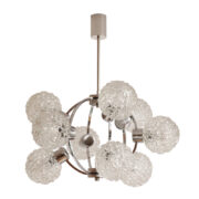 Dziewięciopunktowy chromowany asferyczny żyrandol ze szklanymi kloszami w kształcie kuli, Richard Essig, Niemcy, lata 60.