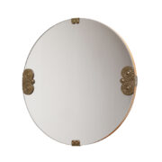 Duże okrągłe lustro retro z czterema metalowymi klamrami w kolorze starego złota, Niemcy, lata 80