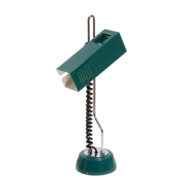 Ciemno zielona ażurowa, metalowa lampa biurkowa na chromowanej nodze, Włochy, lata 70.