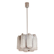 Ośmiopunktowa metalowa chromowana lampa ze szklanymi fakturowymi kloszami, Niemcy, lata 70.