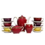 Porcelanowy wielokolorowy złocony serwis do kawy/herbaty, ZPS Karolina, Jaworzyna Śląska, Polska, lata 60.