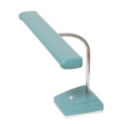 Metalowa lampa biurkowa "Bankierka" w morskim kolorze z chromowanym giętym ramieniem firmy Glamor, Francja, lata 70.