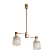 Dwupunktowa metalowa lampa sufitowa w kolorach kawy z mlekiem ze szklanymi kloszami, Drukov TYP TW 22/2, Czechosłowacja, lata 70.
