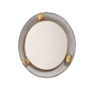 Okrągłe lustro ścienne w metalowej siatkowej oprawie ze złotymi dodatkami, Niemcy, lata 70.