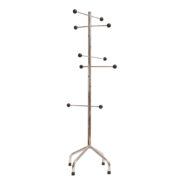 Stojący metalowy chromowany wieszak Space Age "Sputnik" z ruchomymi ramionami i czarnymi uchwytami z tworzywa w kształcie kuli, Holandia,  lata 70.