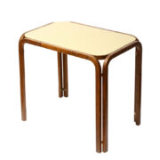 Nieduży stół jadalniany/stół pomocnik/biurko z żółtym laminowanym blatem i giętymi złożonymi z dwóch części nogami, Holandia, lata 70.