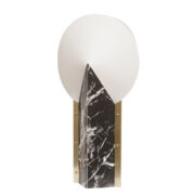 Jednopunktowa mleczno biała z jednej marmurkowa z drugiej strony lampa biurkowa MOON, proj. Samuel Parker, Slamp, Włochy, lata 90.