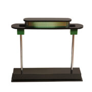 Duża czarno-zielona lampa biurkowa w połysku z tworzywa i chromowanego metalu "Pausania", proj. Ettore Sottsass dla Artemide, Memphis, Włochy, wzór z 1983 roku