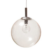 Metalowa lampa sufitowa z dużym mocno spienionym grubym i ciężkim szklanym kloszem w kształcie kuli, Niemcy, lata 80.