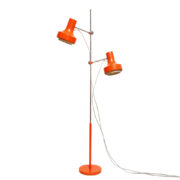 Pomarańczowa metalowa dwupunktowa lampa podłogowa z możliwością regulacji wysokości punktów świetlnych, Napako, Czechosłowacja, lata 70.