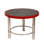 Czerwono czarny masywny stolik kawowy/pomocnik na trzech stalowych nogach, Zakłady "Wschód" s. z o.o. Zadziele-Żywiec/Mücke Melder, Polska, lata 40