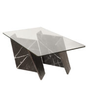 Masywny stolik kawowy z nogami w odcieniach czerni, szarości i bieli z marmurowych płyt i grubym szklanym blatem, Włochy, lata 80.