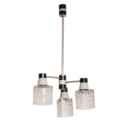 Trzypunktowa szaro-czarna metalowa lampa sufitowa ze szklanymi kloszami, Drukov TYP TW 22/3, Czechosłowacja, lata 70.