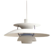 Duża metalowa biała lampa wisząca PH5, proj. Poul Henningsen dla firmy Louis Poulsen, Dania, lata 60.