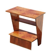 Ogniście czeczotowy stolik pod radio ze zdejmowaną niedużą półką i dolnym dodatkowym blatem,  Swarzędzka Fabryka Mebli, Polska, lata 70.