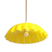 Intensywnie żółta szklana jednopunktowa lampa sufitowa  „Parasolka” z falbanką i promieniście rozchodzącymi się prześwitami, Pokrok Žilina, Czechosłowacja, lata 60.