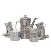 Fajansowy szary, opalizujący serwis do kawy/herbaty, Włocławskie Zakłady Ceramiki Stołowej, Polska lata 70.