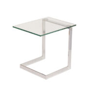 Masywny stolik boczny/pomocnik/stolik kawowy/stolik nocny z grubym szklanym blatem na metalowych chromowanych profilach, Gebra, Niemcy, lata 90.
