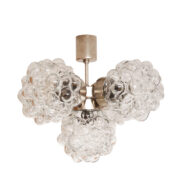 Krótka metalowa pięciopunktowa lampa sufitowa "Malinka" ze szklanymi okrągłymi kloszami, Kamenicky Šenov, Czechosłowacja, lata 60.