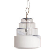 Szklana kaskadowa mleczno-transparentna lampa wisząca z metalowymi dodatkami w stylu Carlo Nason, Włochy, lata 60/70