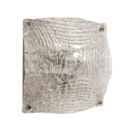 Duży czteropunktowy kwadratowy kinkiet/plafon ze strukturalnego, grubego, falowanego szkła, Włochy, lata 70.