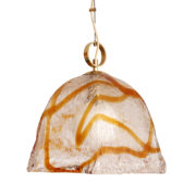 Szklana lampa sufitowa z dużym mocno fakturowym grubym i ciężkim szklanym miodowym kloszem, Włochy, lata 70.