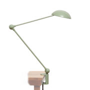 Metalowa zielona przegubowa nablatowa lampa biurkowa firmy Electra model TRZO 50 z ruchomymi ramionami i kloszem, Kraków, Polska, lata 90.