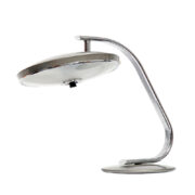 Metalowa dwupunktowa szara lampa biurkowa 520 C z ruchomym szklanym kloszem i chromowanym ramieniem, projekt Luis Pérez de la Oliva dla firmy Fase, Hiszpania, lata 70.