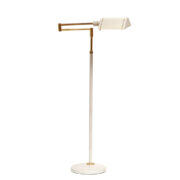 Perłowa metalowa wysoka lampa podłogowa ze złotymi dodatkami typu "Bankierka" w stylu Hollywood Regency, Fratelli Martini, Włochy, lata 80.