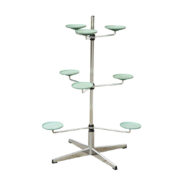 Rozłożysty kwietnik na metalowych giętych chromowanych rurkach z plastikowymi jasno miętowymi blatami, Czechosłowacja lata 60.