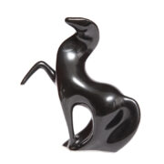 Porcelanowa czarna, szkliwiona figurka "Ogier" nr 678, projekt Jaroslav Ježek dla Royal Dux, Czechosłowacja, lata 50.