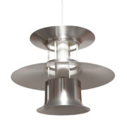Duża trzypoziomowa jednopunktowa srebrna skandynawska metalowa lampa wisząca, Dania, lata 80