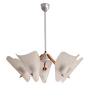 Pięciopunktowa lampa sufitowa z kloszami z tworzywa sztucznego na metalowej konstrukcji, Drukov TYP 559/5, Czechosłowacja, lata 70.